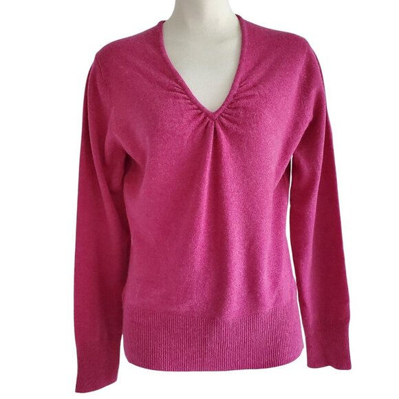 Apt 9 Cashmere Sweater Ruched V-Neck Cranberry Color Size L - Picture 1 of 15